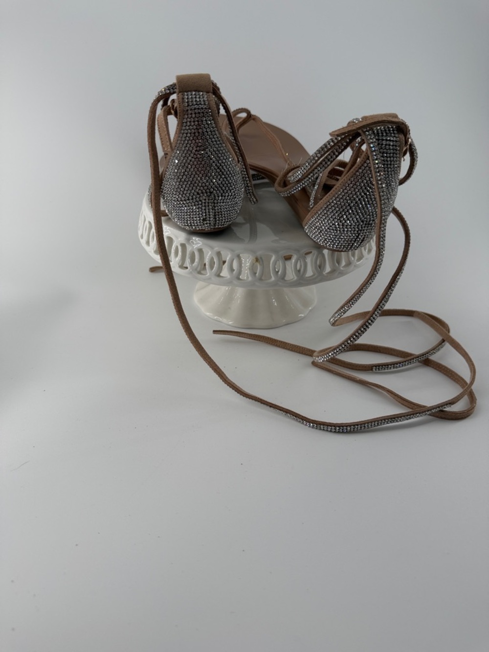 Crystal Lace-Up Gladiator Sandals in Nude - Picture 6 of 6